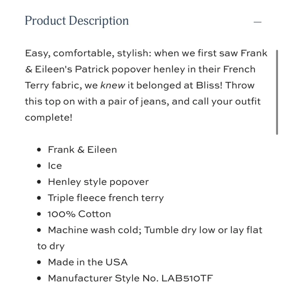 New RARE Color Frank & Eileen Patrick Triple Fleece Size M light lavender/lilac - Picture 3 of 3